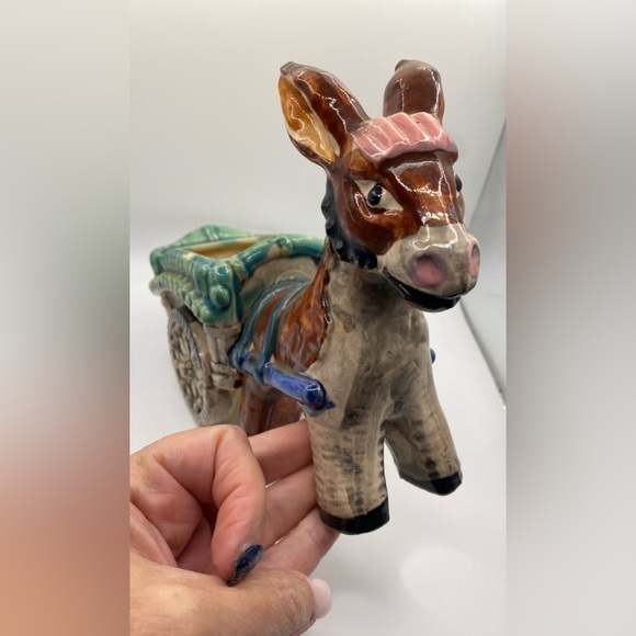 Japan Porcelain Brown Donkey Rickshaw Planter Vintage - Picture 8 of 10